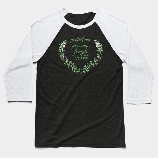 Love the planet: Protect our precious, fragile world (green watercolor leaves) Baseball T-Shirt by Ofeefee